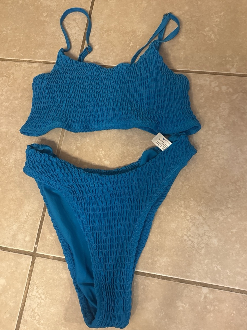 Smocked High-Cut Bikini Set in Bright Blue
